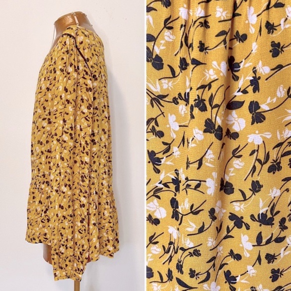 Anthro Maeve Mustard Floral Swing Peplum Blouse Top - Picture 11 of 13